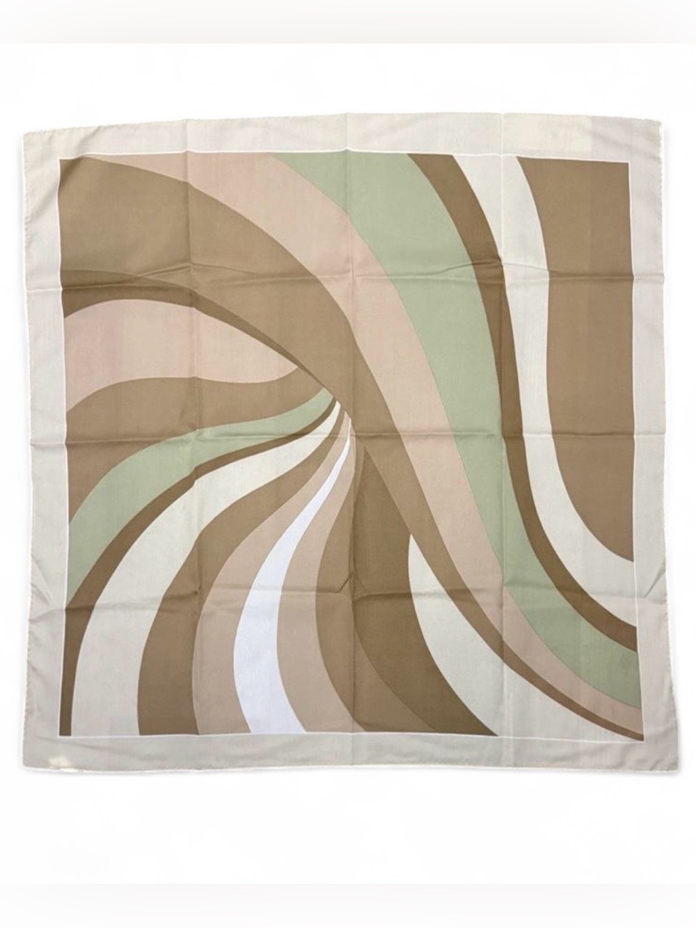 Italian Abstract Geometric Square Scarf Tan Sage Green Cream Neck Handbag 30 in